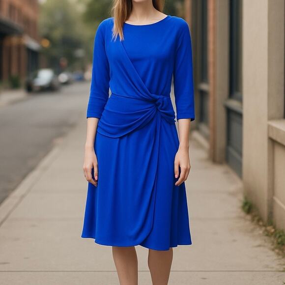 Eliza J Women’s Jersey Knit Drape Knot Front Dress Size 16 Cobalt Blue - Picture 1 of 14